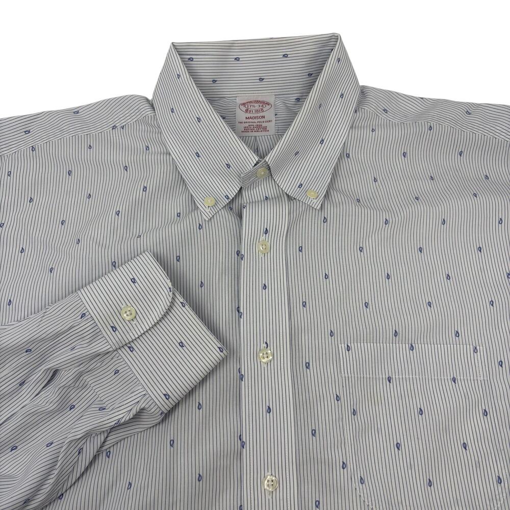 Brooks Brothers 17 1/2-34 Blue Drop Pattern Long Sleeve Button Down Dress Shirt